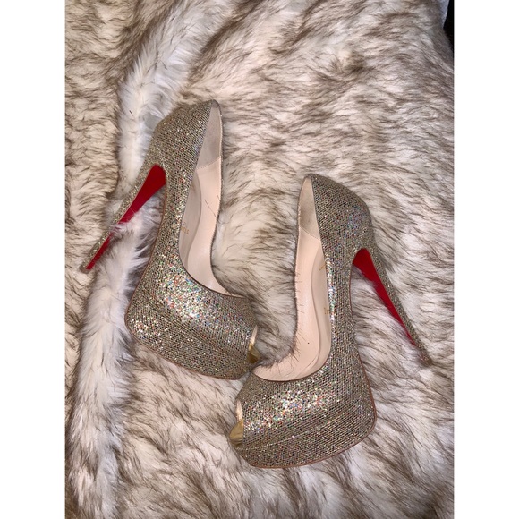 Gold Multi Lady Peep Glitter Platform Pumps - Picture 2 of 7